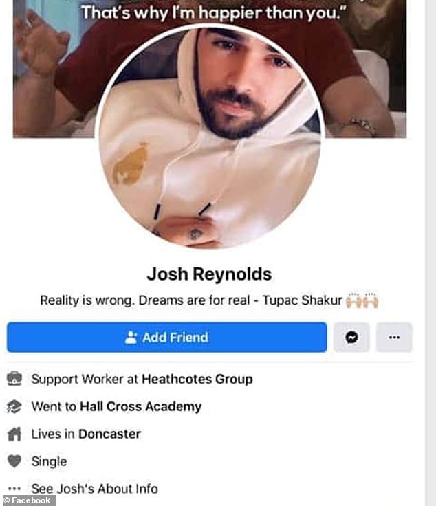 Josh Reynolds has deleted his Facebook profile, pictured, following a huge backlash
